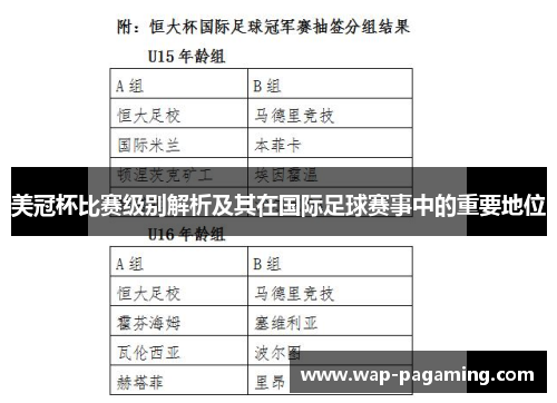 美冠杯比赛级别解析及其在国际足球赛事中的重要地位 美冠杯比赛级别解析及其在国际足球赛事中的重要地位